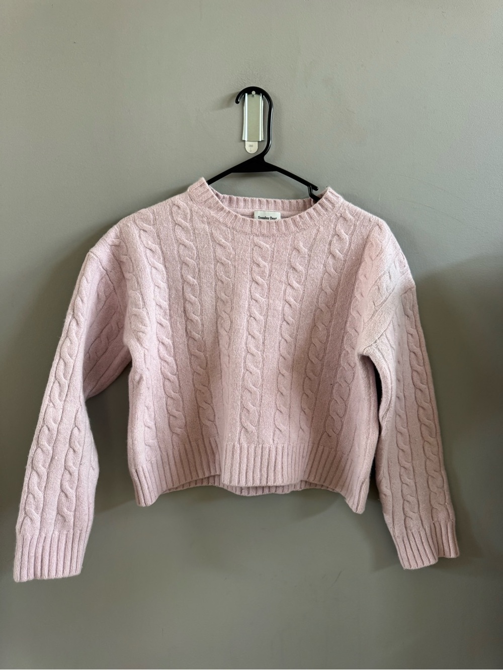 Sunday Best Wool Blend Cable Knit Cropped Crewneck Sweater - Pale Pink